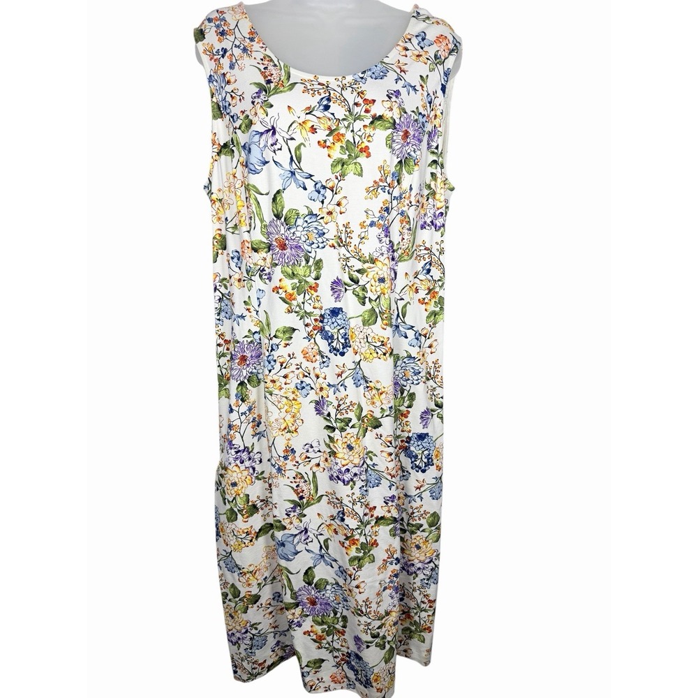 Lands' End Womens Watercolor‎ Floral A-Line Dress Sleeveless Size 16 Tall White